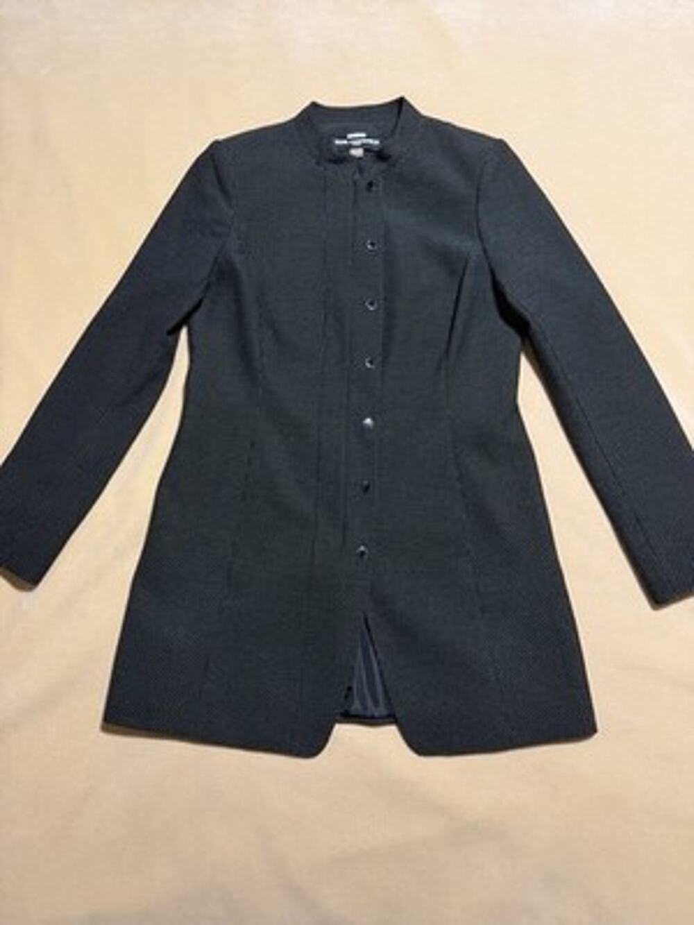 Karl Lagerfeld 10 Tweed Long Blazer Double Zip Snaps Pocket Career Wear Clean